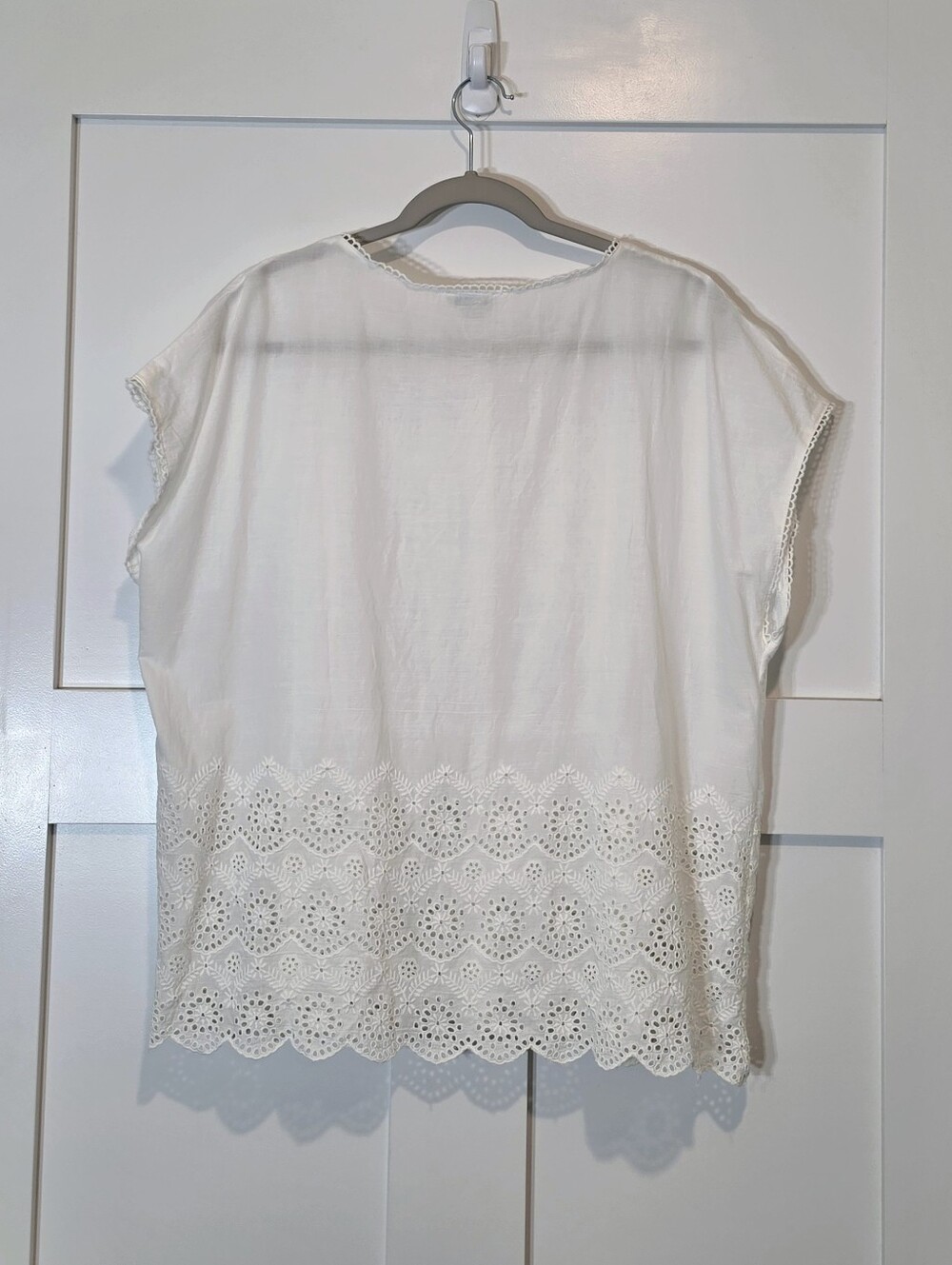 Sundance Art Of Eyelet Lace Cotton Button Down Blouse Scalloped Hem White Large - Picture 11 of 13
